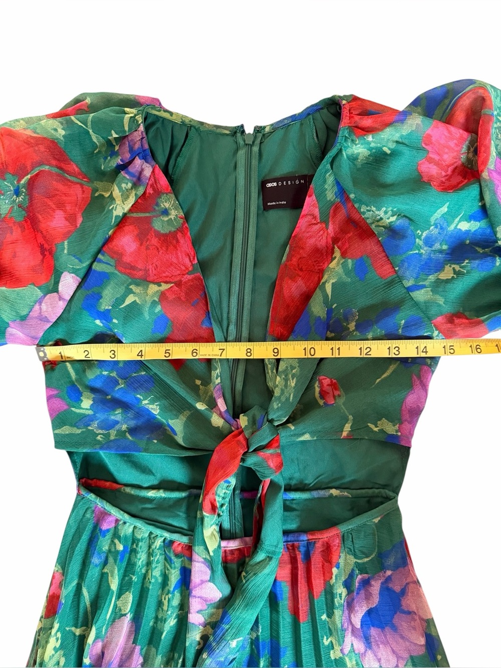ASOS Floral Tie-Front Pleated Midi Dress with Cut-Out - Picture 5 of 8